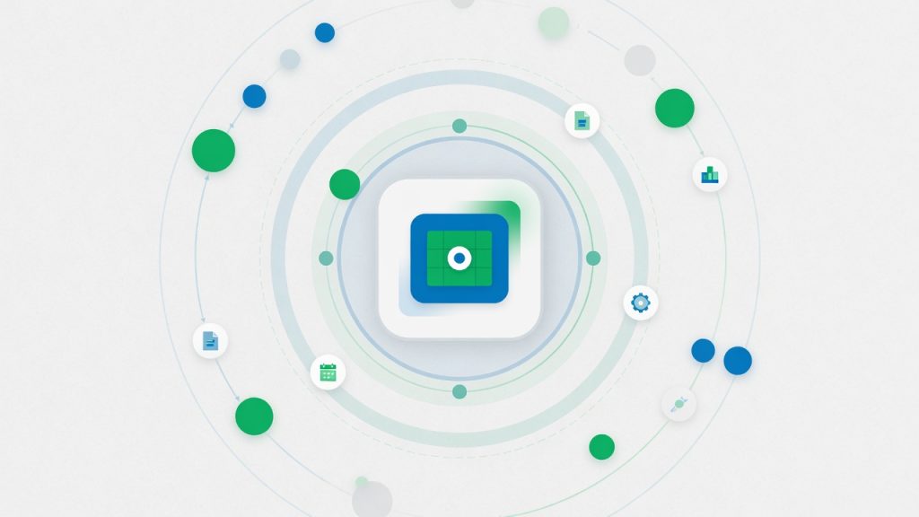 Put the app inside the agent workspace — featured Abstract diagram of an application core surrounded by an orchestration workspace in Fervid Digital green and blue